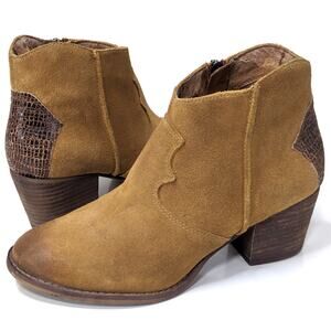 Marc Fisher Stefani Ankle Bootie Boot Suede Leather Brown Western Cowboy Tan 6